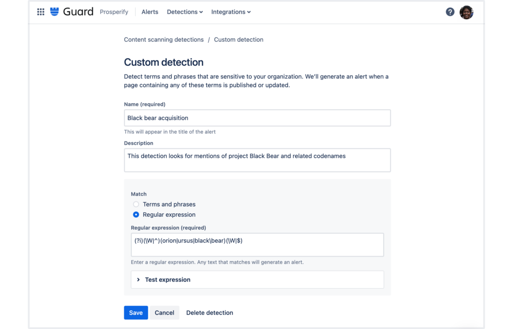 Custom content scanning: Regex for patterns on Confluence