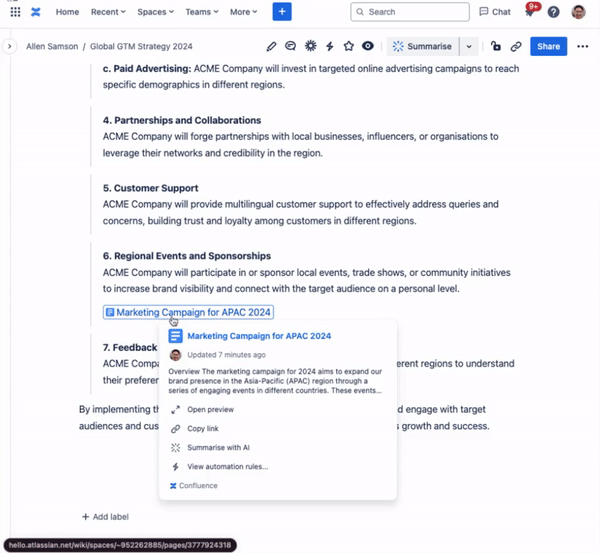 AI summaries smart links